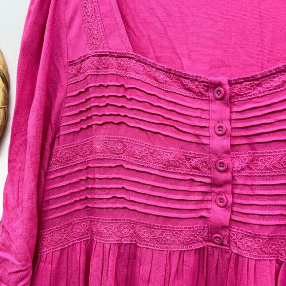 Torrid Pink Button Lace 3/4 Sleeve Slub Pintuck Neck Mini Dress Plus Size 2X - Picture 6 of 8